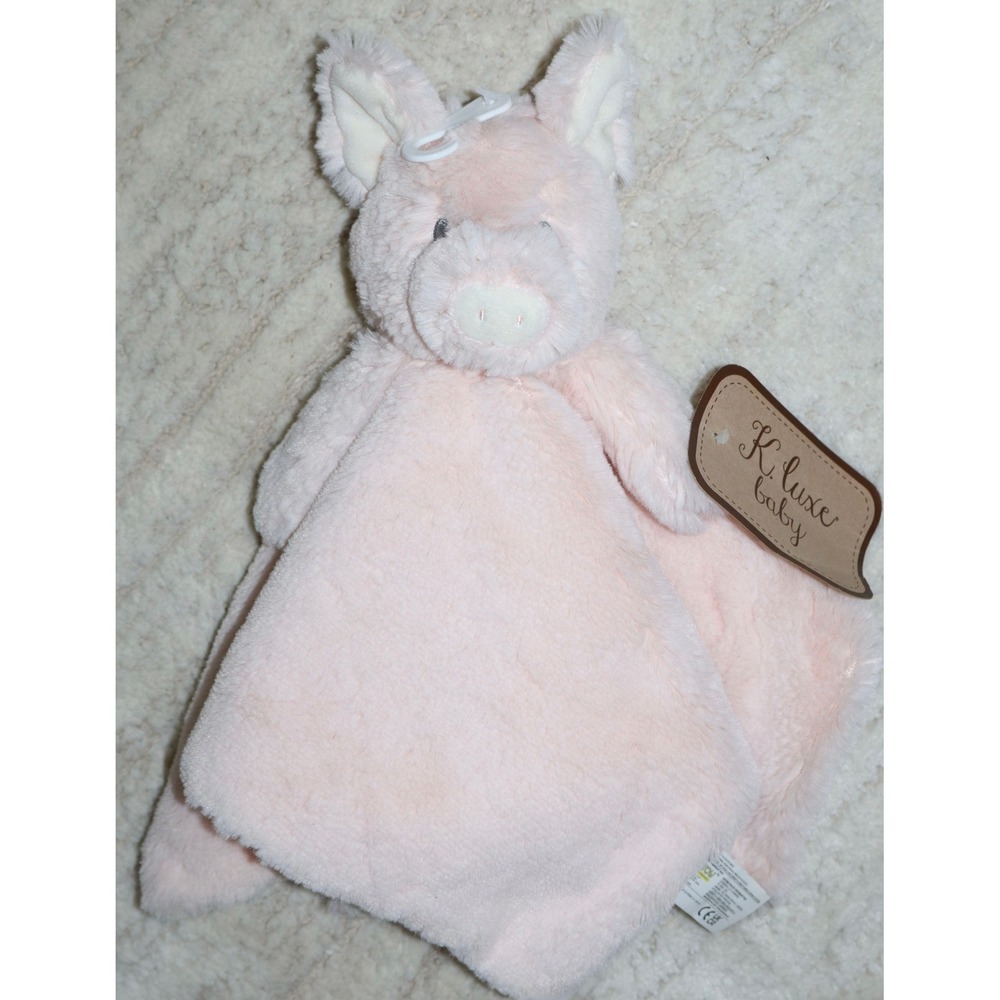 Kellytoy K. Luxe Pink Pig Security Blanket Lovey Plush Faux Fur Rattle 14x14 NWT - Picture 3 of 13